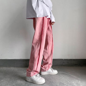 White Black Pink Jeans Men Fashion Casual Baggy Straight Jeans Men Streetwear Loose Hip Hop Denim Pants Mens Trousers M-2XL aidase-shop